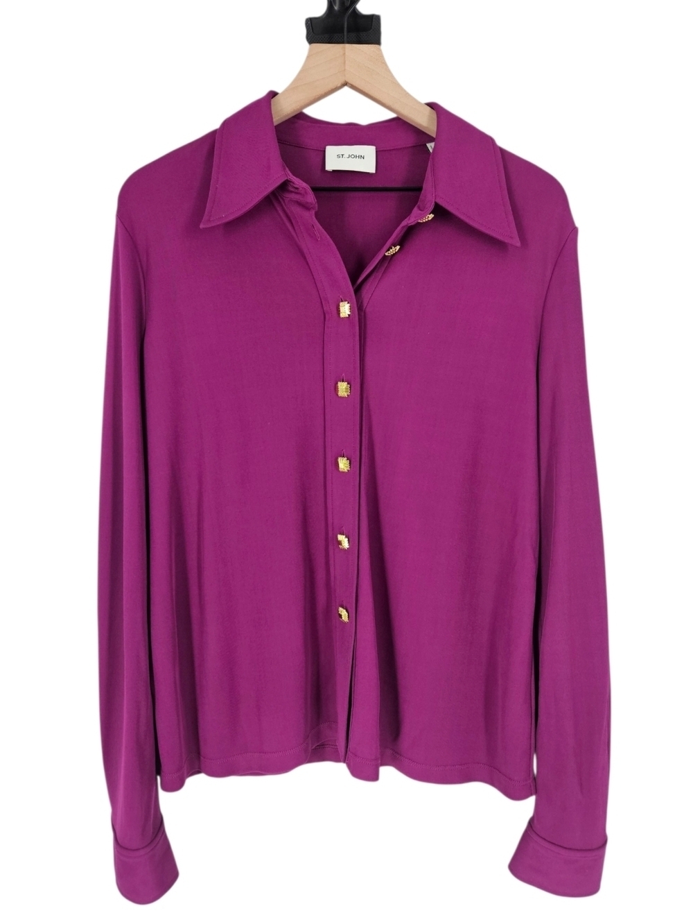 St John Magenta Raspberry Long Sleeve Button Front Blouse w Decorative Buttons